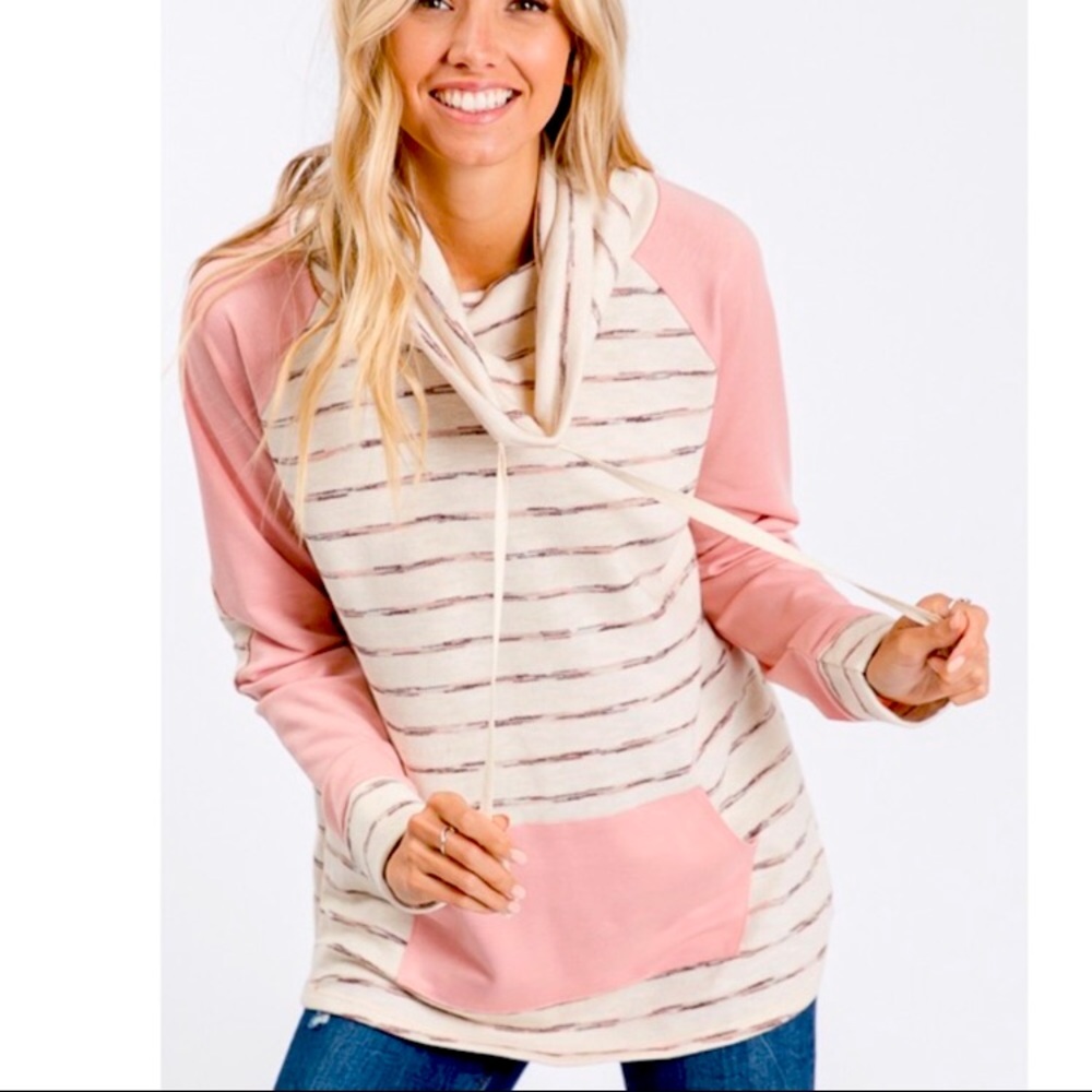 *3 for $30* Oatmeal Blush Striped Cowl Sweatshirt